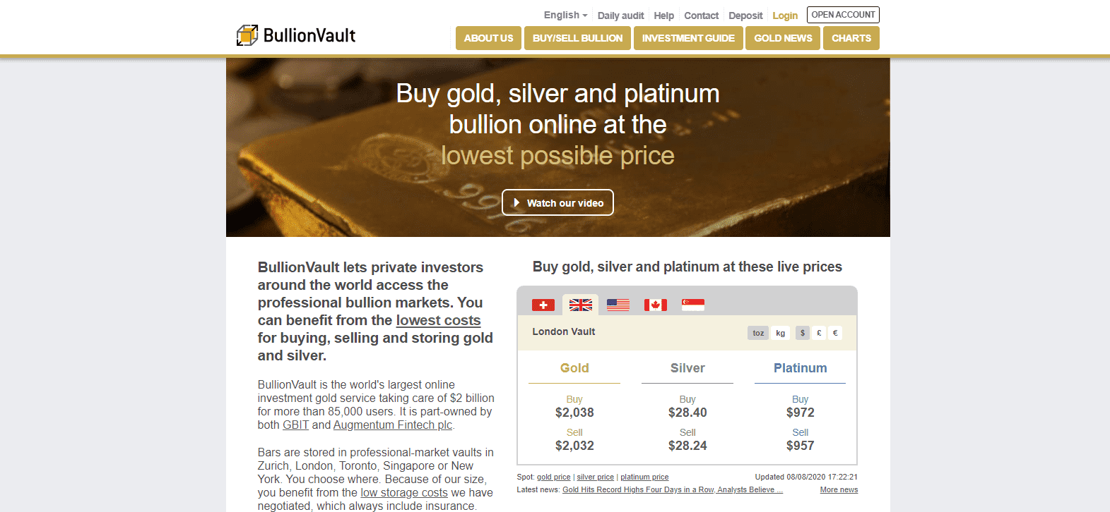 BullionVault Review precious metals list